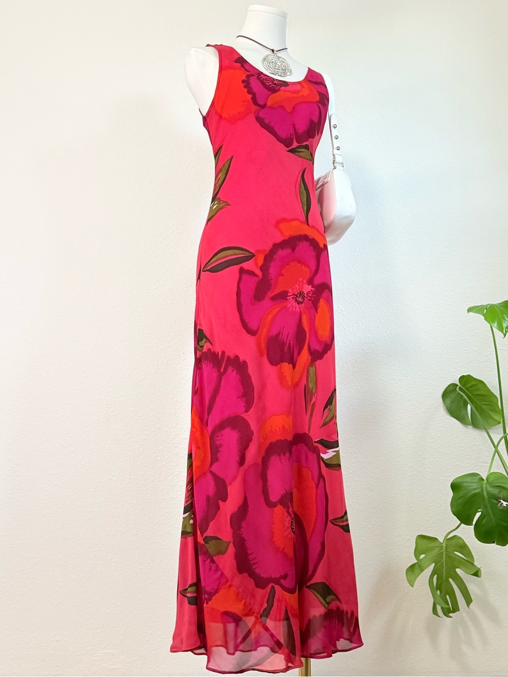 Vintage Paradise NY Tropical Floral Sleeveless Maxi Dress 90s Euro Summer Fairy